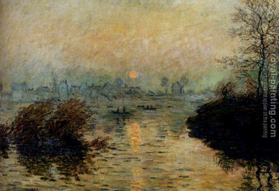 Claude Oscar Monet : Sun Setting Over The Seine At Lavacourt, Winter Effect